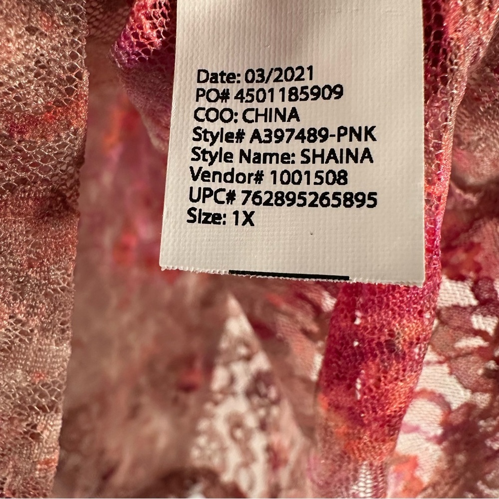 Romantic Pink and Red Sheer Floral Lace Women's Blouse - Picture 6 of 8